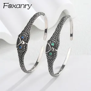 Bangle Foxanry Prata Cor Coruja Geométrica Zircon Cuff Pulseira Para Mulheres Casais Moda Vintage Criativo Aniversário Jóias Presentes