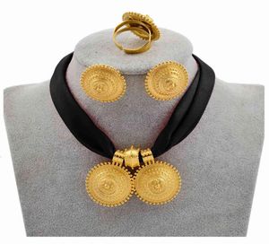 Smyckesuppsättningar Anniyo Diy Rope Chain Etiopian Set Gold Color Eritrea Ethnic Style Habesha Pendantörhängen Ring 2171061616962