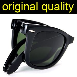 Óculos de luxo dobrável óculos de sol das mulheres dos homens lentes de vidro óculos de sol des lunettes de soleil original dobrável caso de couro acessórios