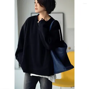 Женские толстовки MICOCO R9357C, корейская версия, повседневная простая черная текстура, свободный пуловер с круглым вырезом, толстовка