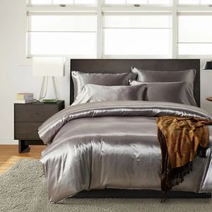 Высококачественный однотонный атласный комплект постельного белья для двоих, роскошные вискозные пододеяльники и наволочки, мягкие гладкие домашние одеяла 240131