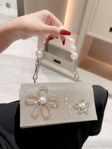 Neue Abendtasche, glänzende Strass-Schleife, kleine quadratische Tasche, Perlenschnur-Kleid-Handtasche