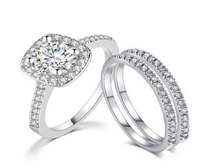 Amazon Women Jewelry White Gold Plated CZ diamond Three Piece Wedding Engagement Ring Sets Bridal Band SR5317639168