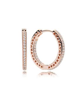 100% 925 Silver 18K Rose Gold Plated Hoop Earring with Clear CZ stone Original box for Jewelry Women's Christmas Gift wjl47353373813