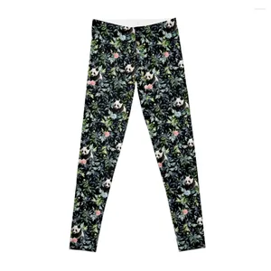 Pantaloni attivi Modello panda floreale con rose rosa e blu Leggings Abbigliamento Fitness per palestra Legging Push Up da donna