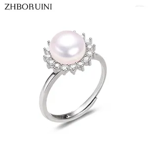 Cluster Rings Zhboruini 2024 Pearl Ring Real Natural Two Color 925 Sterling Silver Rhinestone Women Simple Vintage Jewelry