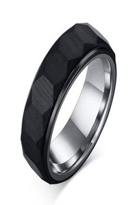 Anéis hexágonos masculinos, carboneto de tungstênio preto, aliança de casamento de superfície tridimensional exclusiva para homens, desgaste confortável anel4293525