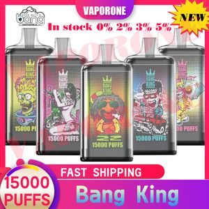 Bang King 15000 퍼프 일회용 e 담배 VAPE 20 맛 0%2%3%5%25ml 미리 채워진 포드 1.0OHM 메쉬 코일 650mAh 충전식 배터리 퍼프 15K 뱅 vape 담배 맛