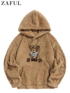 Hoodies com capuz para homens fofo urso de pelúcia padrão camisolas outono inverno streetwear pulôver casual mangas compridas topos 240201