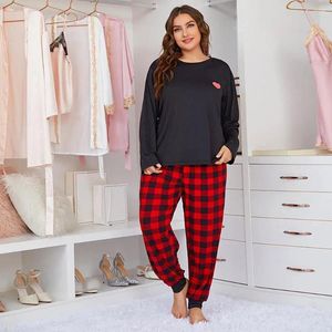 Pijamas femininos tamanho grande pijamas terno XL-5XL senhoras imprimir calças de manga longa de duas peças serviço de casa roupas soltas pijamas