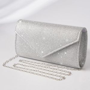 Mulheres envelope noite saco glitter senhoras corrente sacos de ombro prata brilhante longo bolsa feminina festa casamento garras mini bolsa 240119