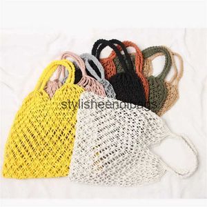 Shoulder Bags 35x35CM Fashion Popular Woven Bag Mesh Rope Weaving Tie Buckle Reticulate Hollow Straw Bag No Lined Net Shoulder BagH24218