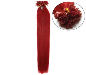 whole 300spack 05gs 14039039 24quot Keratin Stick u Tip Human Hair Extensions Brazilian hair red dhl Fast shippi3262191