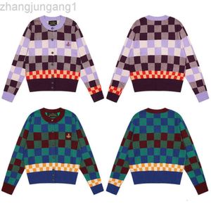 24SS Designer Viviane Westwood Viviennewestwood Hoodie Autumn/Winter Cardigan tröja med checkerboardkontrast Saturning broderi