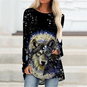 Autumn Wolf Pattern 3D Printed Tops Long Sleeve TShirts Women's Fashion Streetwear Oversized T Shirt Woman Female Tees Clothing 240118