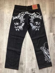 Men's Jeans Gothic Pattern Print Y2k Mens Retro Hip Hop Baggy Punk Harajuku For Men Wide Leg Casual Black Streetwear