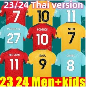 23 24 SARABIA Wolves Soccer Jerseys RAUL MATHEUS NETO NEVES TRAORE Wanderers PODENCE LEMINA HEE CHAN Wolverhampton Football Shirts Men Kit Kids uniforms