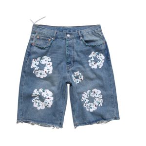 Denim jeans shorts homens designer mulheres curto jean para homens alta qulity buracos retos apertado flor impressão shortpants magro hip hop rua calças pretas cl 2584