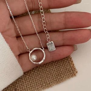 Correntes 925 colar de prata esterlina pérola anel círculo irregular punk geométrico para mulheres menina jóias presente gota atacado