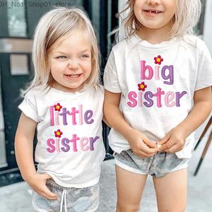 T-shirts Big Sister Little Sister Twins Sister Tshirt Children Short Sleeves Tops Matching Outfit T-shirt White Tee Kids Top Girl Clothes Q240218