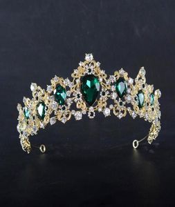 Barock röd blå grön kronkristall brud tiaras vintage guld hår tillbehör bröllop strass diadem tävling krona8484268