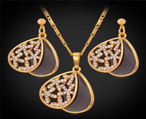 18K Gold Plated Black Enaml Sliding Cover Rhinestone Pendant Earrings Choker Neckace Fashion Jewelry Sets For Women YS7362607431