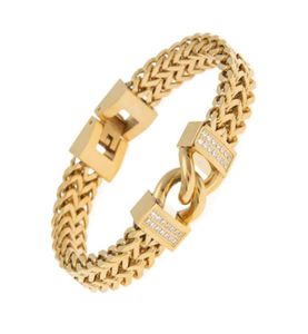 12MM Männer Gold Edelstahl Kette Link Armband Hip hop Stil Inlay Zirkon Armband Armreif Mode Punk Schmuck 20CM63169514092398