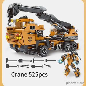 Blöcke 525pcs City 2 in 1 Ingenieurtransformation Roboter Fahrzeug Bausteine Bulldozer Crane Truck Auto Ziegel Spielzeug für Kindergeschenke