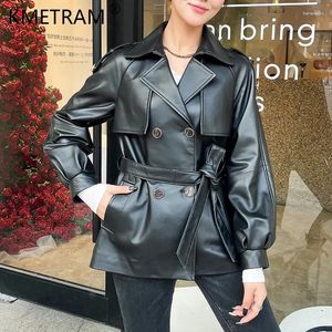 Women's Leather Real Jacket Women Mid-length Genuine Sheepskin Coat Belted Coats And Jackets Elegant Blazers Casaco Feminino