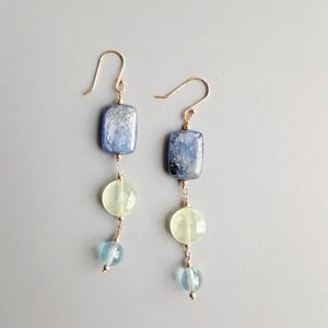Dangle Earrings Liiji Real Kyanite Prehnite Blue Topaz 925 Sterling Silver Handmade Drop delicate Jewelry for womenギフト