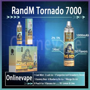 Original RandM tornado 7000 Puff Descartável E Cigarros 14ml Pod 1000 mAh Bateria Eletrônico Cigs Puff 7000 2% 5% Vape Pen