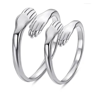 Cluster Rings 925 Sterling Silver Jewelry Carved Par Gift Justerbara öppna händer Omfamna Ring Ladies Wholesale