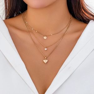 Anhänger Halsketten IngeSight.Z 3 teile/satz Metall Pfirsich Herz Imitation Perle Halskette Für Frauen Punk Gold Farbe Box Kette Choker