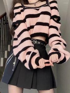 Work Dresses Sweet Off Shoulder Top Striped Knit Set Women's Spring Autumn Spicy Girls High Waist Pleated A-Line MiNi Skirt Two Piece Y2K