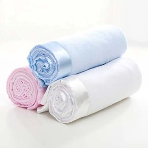 Embroidered Cotton Quilt Soft Infant Swaddle Stroller Infantil Wrap Kids Monthly Solid Flannel Satin Edging 240127