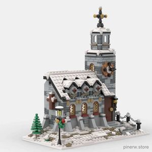 Blocks Winter Village Church Build Block Kit City Street Snow House Modułowa architektura Modelowa modelka dla dzieci Prezent Bożego Narodzenia