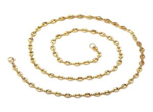 TN0044 316L titanstål 60 cm x 5 mm långa kaffebönor halsband 60 cm för män ingen blekning 18k guld vit färg4416792