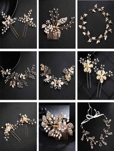 QYY Perle di moda Accessori per capelli da sposa in oro Fiori Gioielli per capelli da sposa Forcine per capelli Clip di perle per copricapo da donna5413574