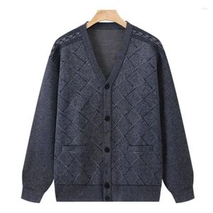 Suéteres masculinos Chegada Outono e Inverno Cashmere Sweater V Neck Cardigan Casaco Engrossado Lã Xadrez D20