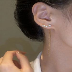 Trendy Lange Draht Quaste Gewinde Kette Klettern Stern Herz Perlen Anhänger Drop Ohrringe frauen Gerade Hängen Ohrringe Schmuck