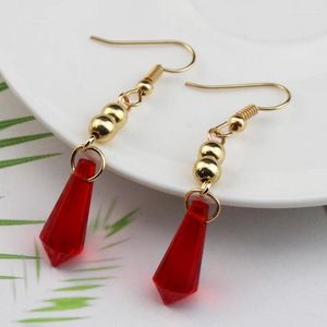 Dangle Earrings Game Genshin Impact Cosplay Childe Tartaglia Red Crystal Clip For Women Men Accessories Props