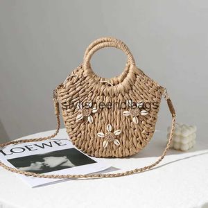 Shoulder Bags Straw bag 2021 new net celebrity shell female bag shoulder messenger bag female beach bag portable vegetable basket bagH24218