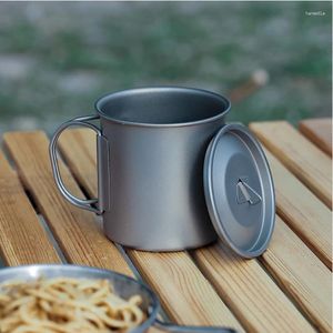 Caffettiere Tazza in titanio Stoviglie turistiche Utensili da picnic Boccale da campeggio Birra con coperchio