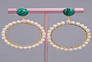 Guaiguai Jewelry Green Malachite Gold Color Big Circle Hoop Stud Earrings Handmade for Women Real Gems Stone Lady Fashion Jewellry7438962