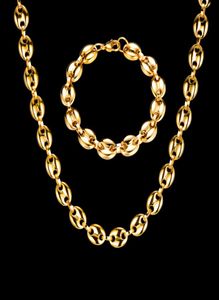 2021 HIP Hop Width 11MM Stainless Steel Gold Coffee Beans Link Chain Necklace Bracelets For Men Jewelry6430385