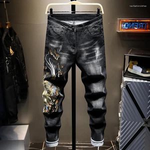 Men's Jeans Man Cowboy Pants Graphic Black Trousers Skinny Tight Pipe Slim Fit High Quality In Y2k Vintage Classic Stacked