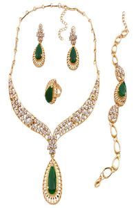 green gemstone wedding jewelry sets diamond crystal Necklace Bracelet Earring Ring 18K Gold Plated2529944