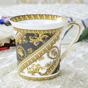 Designer Golden Edge Large Mouth Mug Household Cup Luxury Ceramic Elegant Coffee Tea Cup Beverage Milk Cup Kitchen Tableware Couple Water Cup
