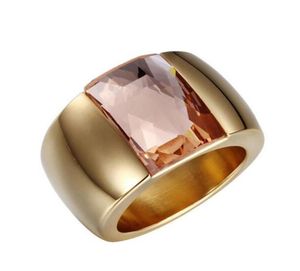 Moda feminina anel de aço inoxidável qualidade cristal austríaco azul verde vermelho pedra anel feminino titânio ouro anel de casamento band8724534