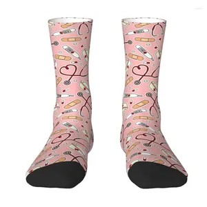 Men's Socks Fashion Printed Pink Cartoon For Men Women Stretch Summer Autumn Winter Nursing Crew